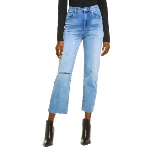 NWT BLANK NYC Baxter Super High Waist Ripped Raw Hem Straight Leg Jeans 25 - Picture 1 of 10